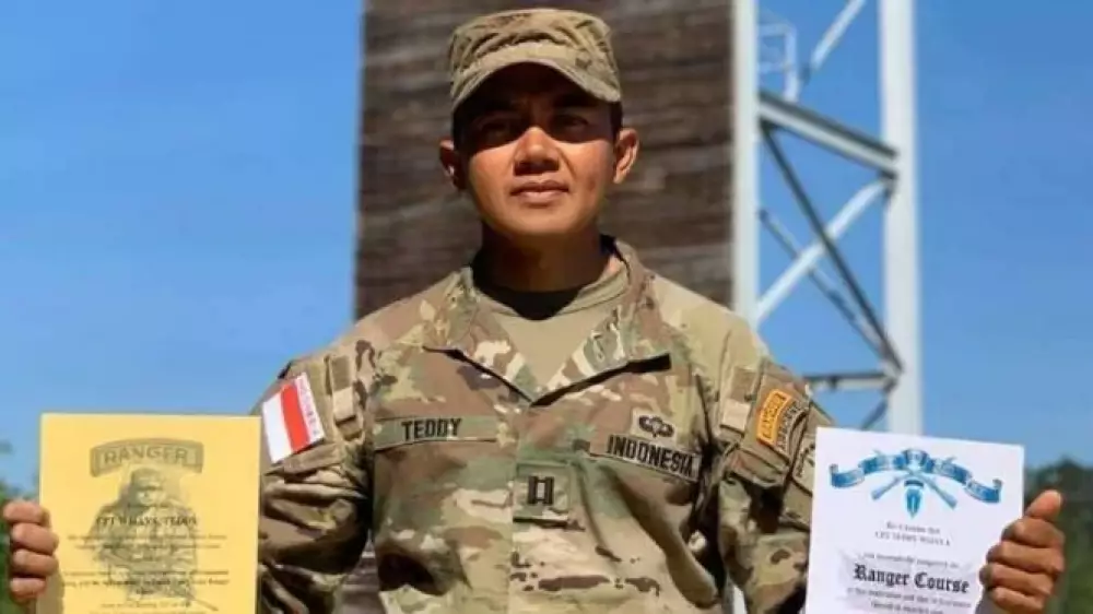 Kapten Inf Teddy Indra Wijaya (TN15) yang baru saja menyelesaikan pendidikannya di US Army Ranger School, Fort Benning, Amerika Serikat (AS)
