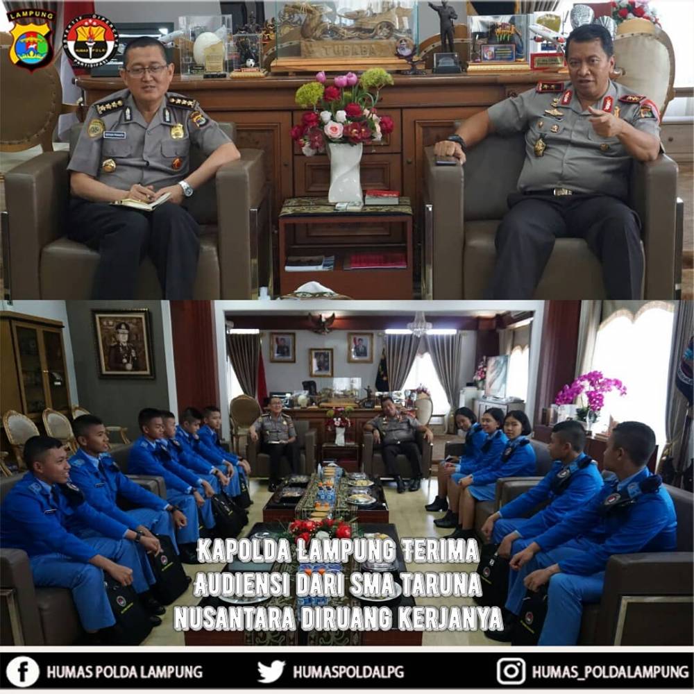 Kapolda Lampung Irjen Pol Drs Purwadi Arianto menerima Audiensi dari SMA TN