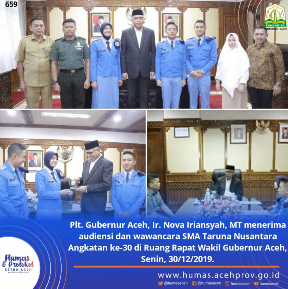 Plt. Gubernur Aceh, Ir. Nova Iriansyah, MT menerima audiensi dan wawancara SMA Taruna Nusantara